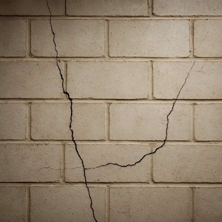 Crack running through a basement foundation wall