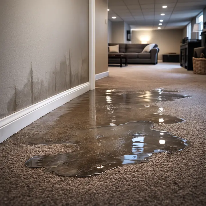 Puddles of water on a basement floor