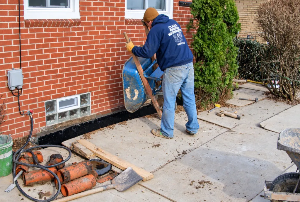 Old clay drain tile sections removed from the footing during waterproofing